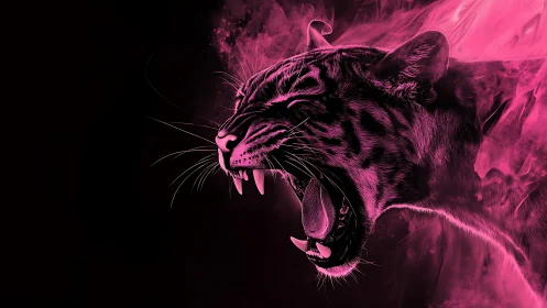 Neon magenta panther roar in high-contrast digital vapor plume.