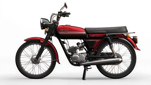 Vintage red moped in precise right-side elevation rendering
