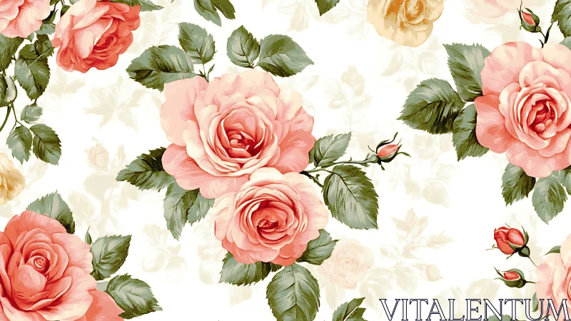 Romantic Floral Pattern: Pink Roses on Cream Background
