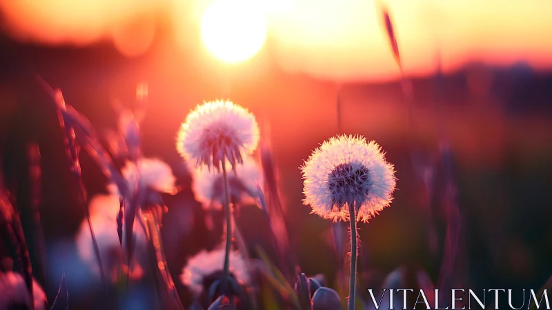 Sunset wishes ignite dandelion lanterns in soft focus.