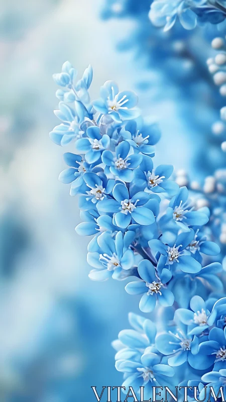 Delicate Blue Flowers Clustered in Soft Focus Botanicals.