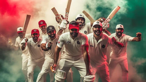 Cricket team charges forward through smoky, stadium lights