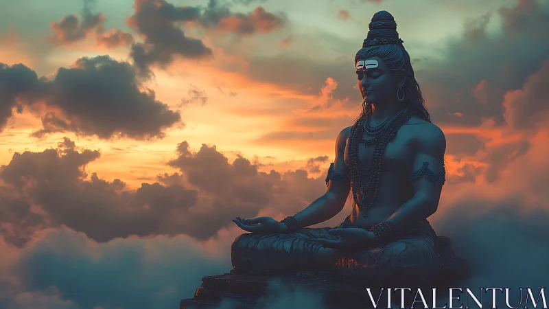 Skyborne yogi lets sunset clouds cradle unshaken stillness