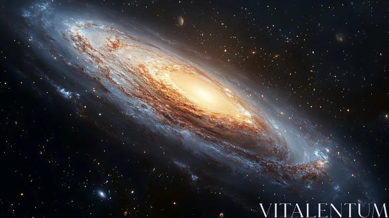 Spiral galaxy with bright core and dust lanes in deep space.