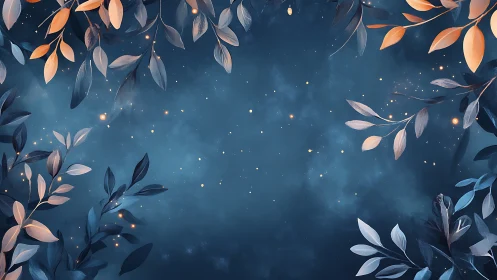 Midnight foliage frames glowing stars over deep blue sky