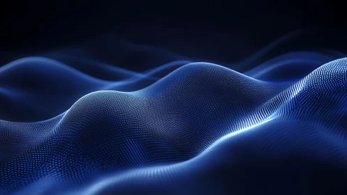 Digital blue data waves form luminous flowing landscape