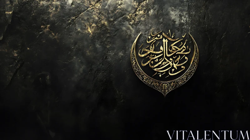 Arabic calligraphy medallion glows against distressed dark texture