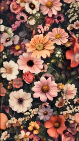 Lush Floral Garden Composition with Dahlias and Cosmos