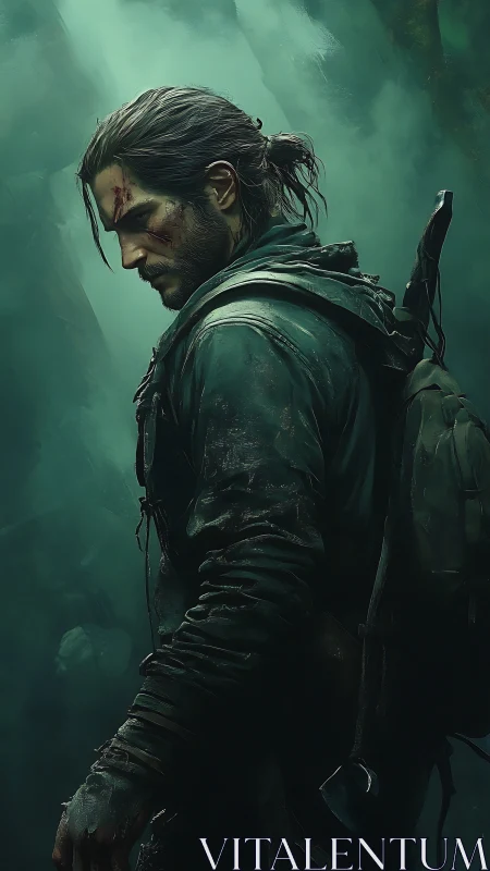 Battle-worn wanderer rendered in moody cinematic digital painting