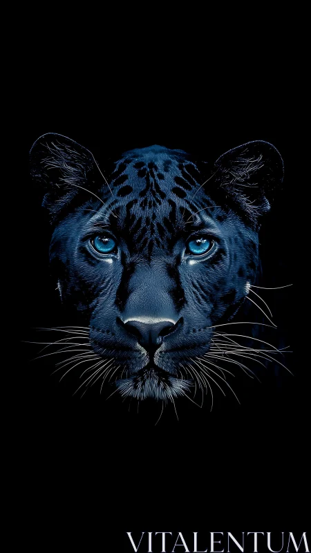 Blue Panther Eyes Sharp. Piercing Gaze Against Black.