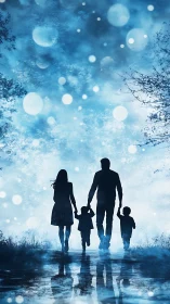 A Family Walks Together Through a Winter Wonderland