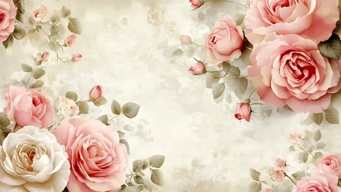 Soft Floral Arrangement with Pink and Cream Roses.