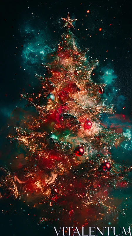 Cosmic Christmas tree swirling with nebula lights.