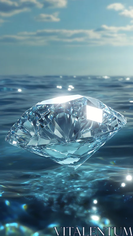 Luminous ocean diamond hovering above rippling waves.