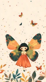 Butterfly-winged girl drifts amid autumn leaves and color.