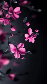 Pink Blossoms Against Darkness.