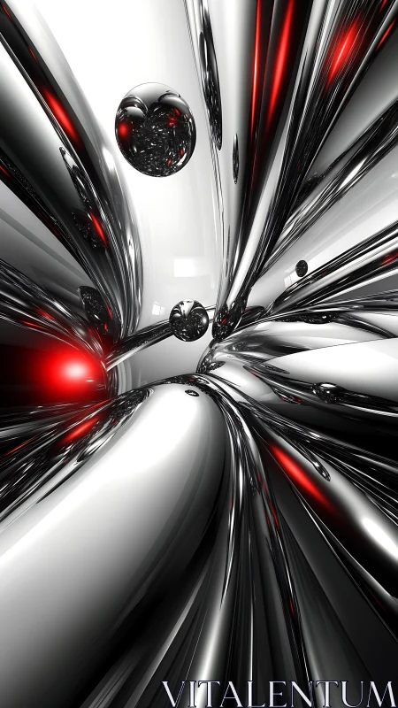 Chrome vortex coils around glowing red energy cores.