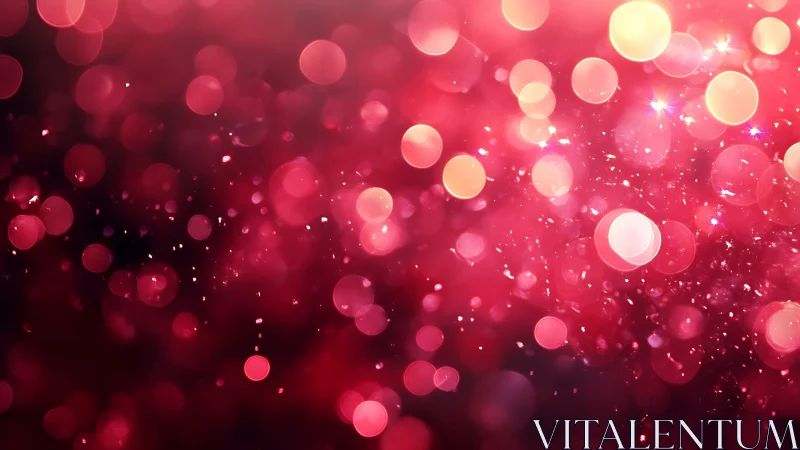 Red bokeh light field with glowing festive particles.