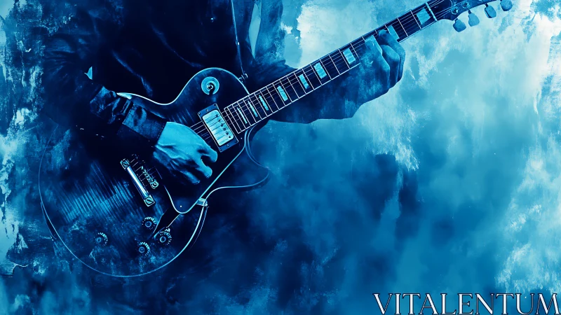 Electric blues guitar in a dreamy cloud of cool color.
