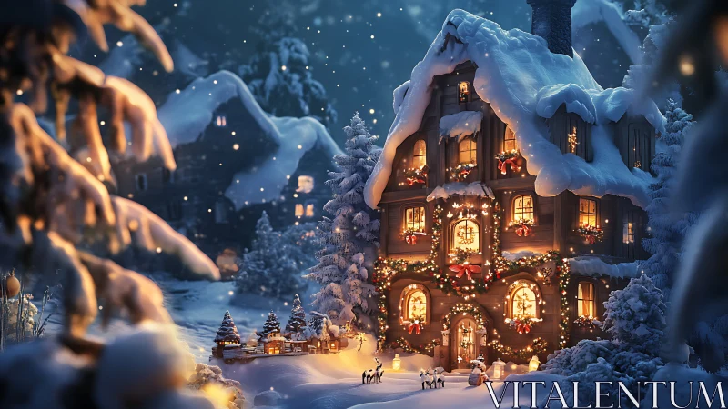 Warmly illuminated chalet showcases ornate festive lighting design