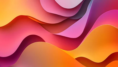 Layered gradient waves form stacked abstract ribbons with soft shading