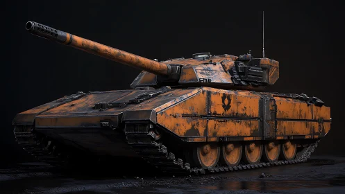 Orange futuristic battle tank rendered in 3D detail.