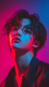 Portrait of youth in dual neon lighting is rendered precisely