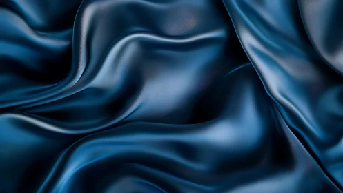 Folded blue satin fabric surface with smooth light flow.