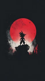 Silhouetted figure stands before a large red circular backdrop