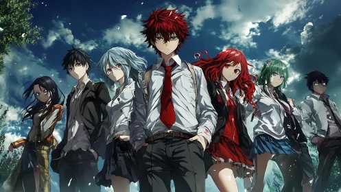 Stormy sky gathers over determined anime friends at school