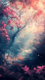 Enchanted Forest Path Through Radiant Autumn Light.