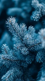 Frosted pine needles glow softly in a tranquil winter hush