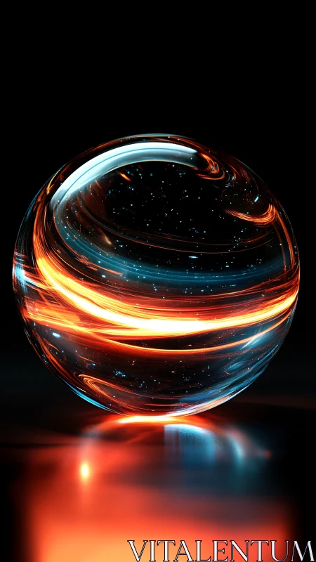 3D refractive sphere with luminescent plasma bands and reflections.