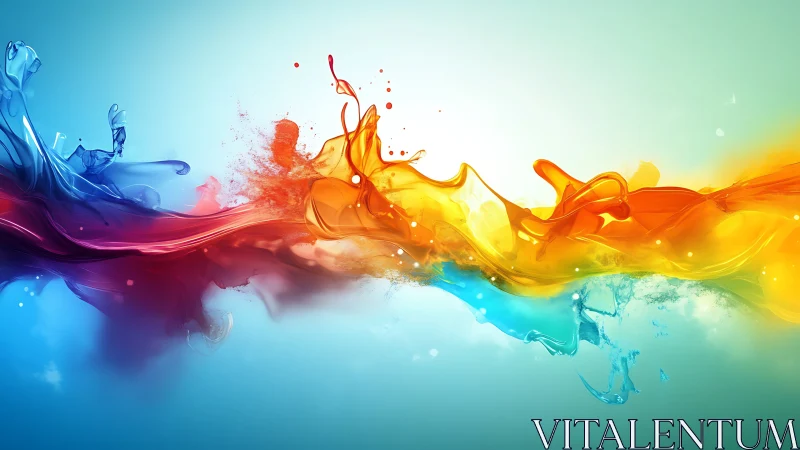 Vibrant liquid color waves collide across a bright sky