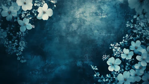 White Flowers on Textured Teal Background.