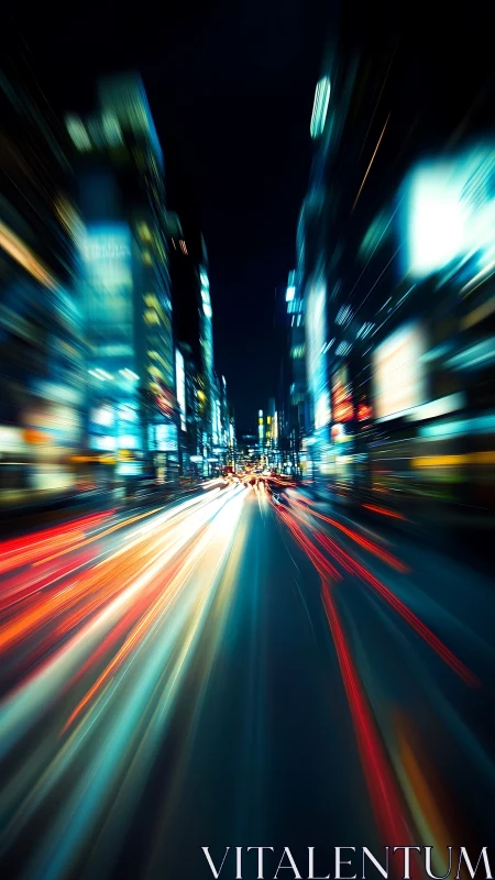 Night city street shows long exposure traffic light trails