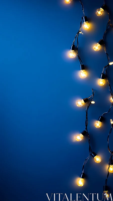String lights on blue background with negative space.