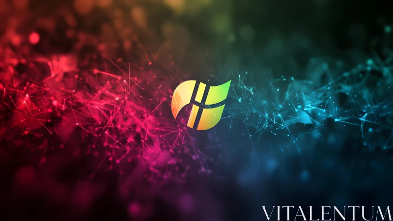 Vibrant abstract digital network with glowing geometric logo design.