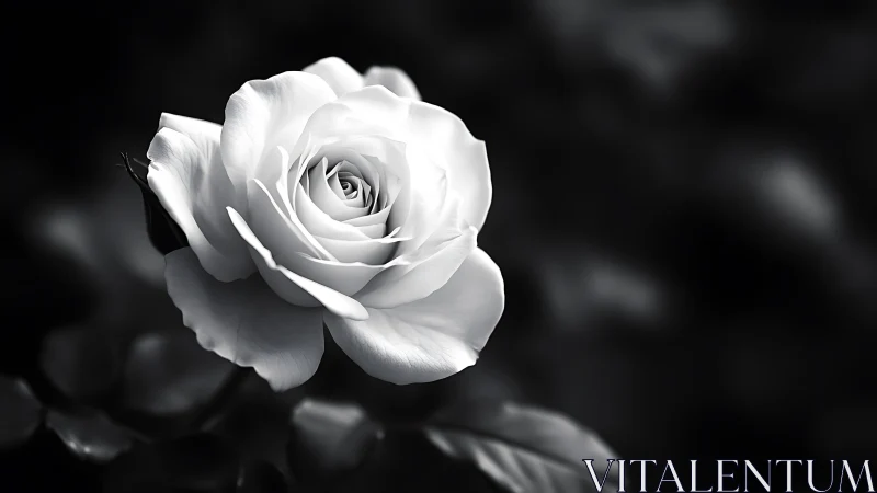 White Rose on Dark Background in Monochrome