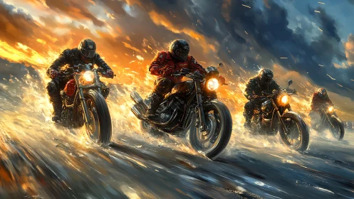Hydrodynamic motorcycle sprint under combustion-tinted stormfronts.