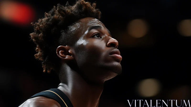 Dramatic sidelit portrait isolates focused basketball athlete