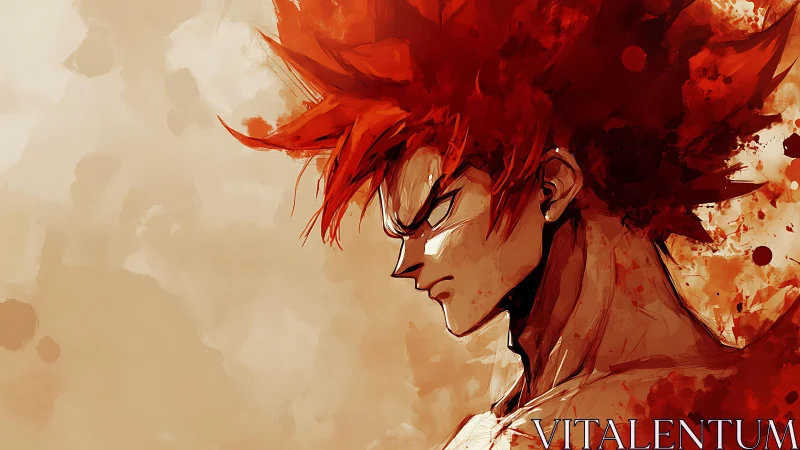 Fiery anime warrior pausing in a moment of fierce resolve.