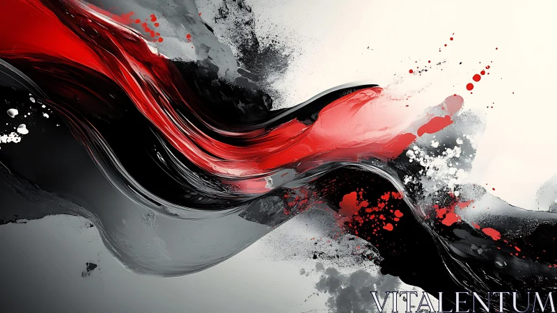 Dynamic abstract art with flowing red and black paint strokes.