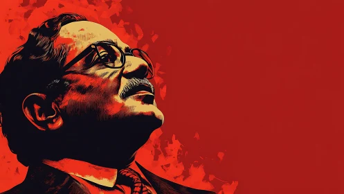 Portrait in upward gaze rendered in high-contrast vector hues