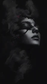 Digital chiaroscuro portrait with dissolving smoky visage.