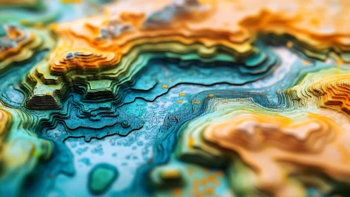 Topographic dreamscape carved in teal canyons and gold ridges.