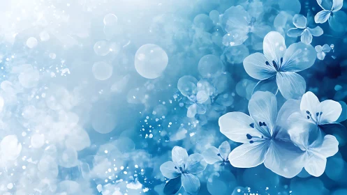 Blue Flowers Bokeh Design Digital Floral Art