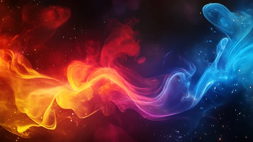 Flowing quantum energy waves blend red and blue light
