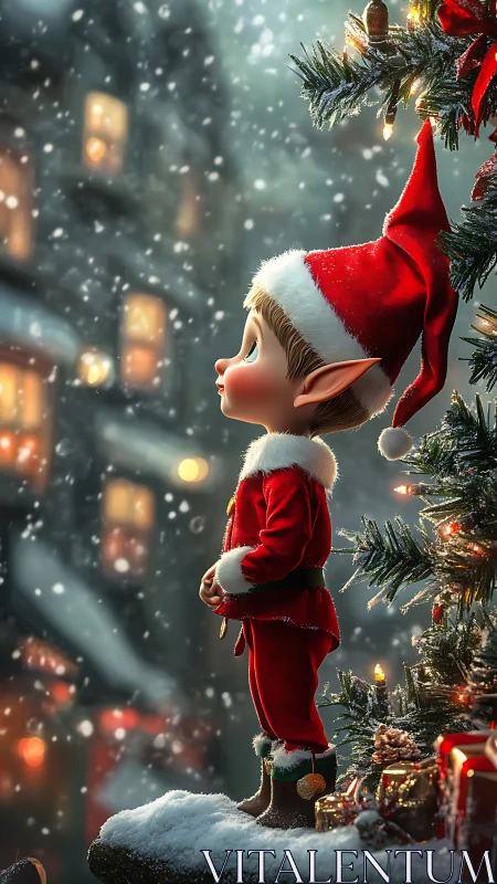 3D holiday character study in vertical Christmas vignette.