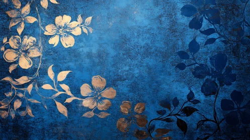 Floral gilt overlay on textured cobalt blue decorative ground.